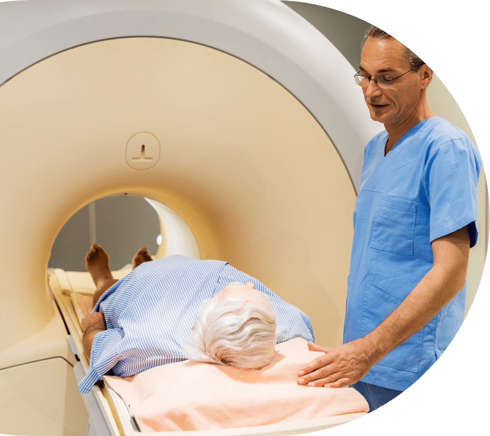 Senior man undergoes the prostate cancer screening process